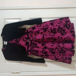 Jona Michelle Girls Formal Party Wedding Hot Pink Black Velvet Flowers Dress